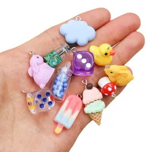 Colorful resin charms including rabbits and mushrooms for DIY jewelry accessories