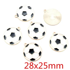 Lot de 5 pendentifs de football ronds en alliage doré et émail pour bijoux DIY 28x25mm