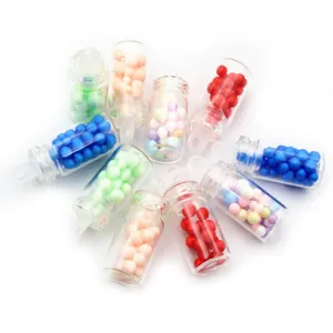 Mini pearl milk tea bottle charms with colorful foam beads and DIY hanging loops