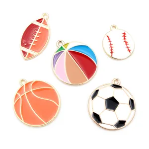 Breloques en Alliage Émaillé Thème Sport pour Création Bijoux DIY Football Basketball Rugby Baseball Ballon de Plage Matériaux