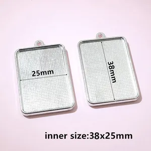Silver rectangular alloy pendant tray for DIY jewelry making, inner size 38x25mm