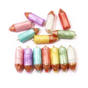 Colorful resin pencil-shaped pendants with golden rings for DIY jewelry and keychain crafts