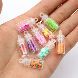 Mini pearl milk tea bottle charms with colorful fruit slices for DIY jewelry projects
