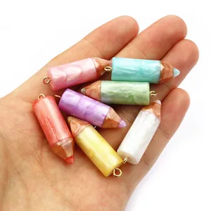 Colorful resin pencil pendants with golden loops for DIY jewelry making and crafts