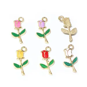 Colorful alloy rose flower charms with gold plating for DIY jewelry making