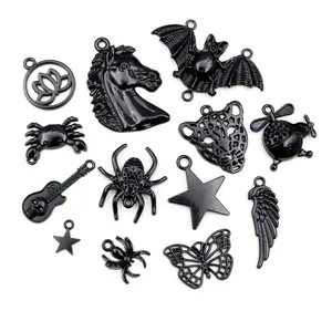 Assorted black alloy charms for DIY jewelry making featuring animals and stars shapes