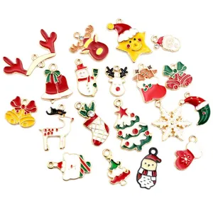 Set de breloques de Noël en émail avec Père Noël et renne pour création de bijoux DIY créatif
