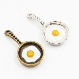 Miniatuur pan bedeltjes van legering met gebakken ei voor DIY sieraden maken projecten