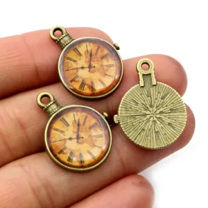 Vintage Bronze-Taschenuhr-Anhänger für DIY-Halsketten im Retro-Stil aus Legierung