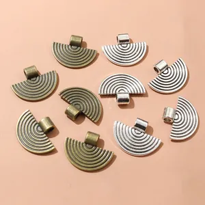 Alloy fan-shaped pendant charms in bronze and silver finishes for DIY jewelry making