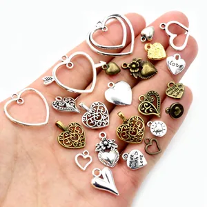 Vintage Legierung Herz Anhänger Für DIY Schmuckherstellung Liebe Schriftzug Herzförmige Halskette Armband Zubehör Retro Metall Anhänger