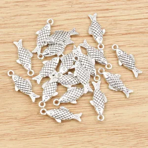 Silberne Fisch-Anhänger für DIY-Schmuck mit Schuppendetails und Doppelösen-Set