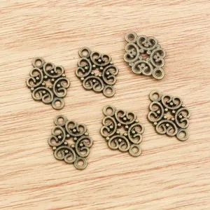 Retro Bronzelegierung hohl Blumenanhänger mit zwei Anschlüssen für DIY Schmuckherstellung