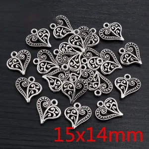 Antik-silberne Herzanhänger aus Legierung für DIY-Schmuckherstellung 15x14mm