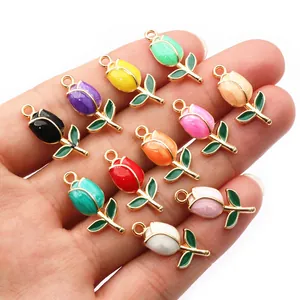 Colorful tulip flower alloy pendants with enamel finish for DIY jewelry making accessories