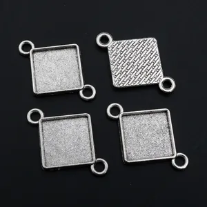 Set mit vier 15mm quadratischen Legierung Fassungen mit Doppelösen für DIY Schmuckbau