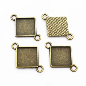 Detail von 15mm quadratischen Legierungs-Lünetten mit Doppelschleifen für DIY-Schmuck