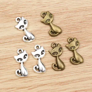 Vintage Katzenanhänger in Silber und Bronze für DIY Halsketten und Armbandschmuck