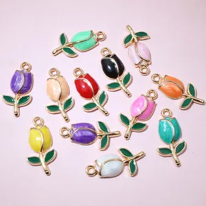 Colorful enamel tulip flower pendants for DIY jewelry making in multiple vibrant colors