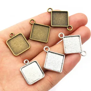 Französischer Vintage Zinklegierung Quadratisch Anhänger Fassung Antik Bronze Silber Basis Für DIY Schmuckherstellung Handwerk
