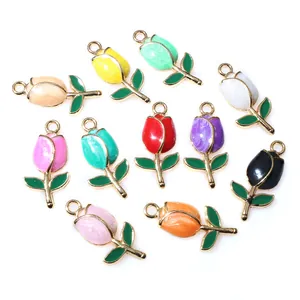 Set of 10 colorful tulip flower alloy charms for DIY jewelry making in various bright colors