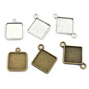 Quadratische 15mm Schmuckfassungen aus Legierung in Silber und Bronze für DIY-Bastelarbeiten