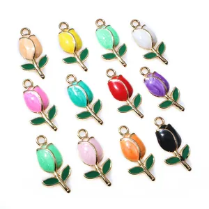 Set of 12 colorful tulip flower charms with glossy finish for DIY jewelry making