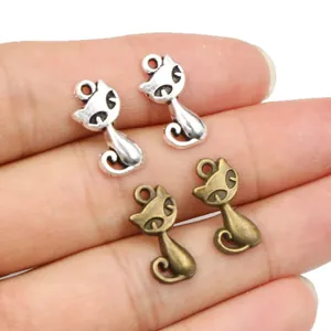 Katzenanhänger aus Legierung in Antik-Silber und Bronze für DIY-Schmuckherstellung