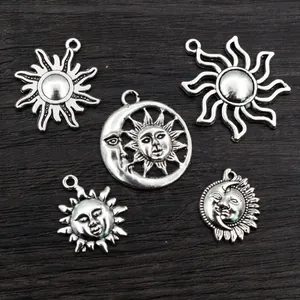 Antiksilberne Himmelsanhänger mit Sonnen- und Mondmotiven für DIY-Schmuckzubehör