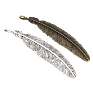 Silberne und bronzene Federanhänger aus Legierung für DIY-Halsketten, 105x21mm