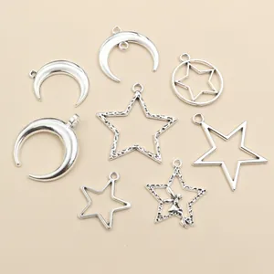 Silberne Stern- und Mondanhänger Set für DIY-Schmuckherstellung Halskette und Armband