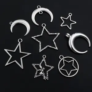 Set mit 8 Stern- und Mondanhängern aus Silberlegierung für DIY-Halsketten und Armbänder