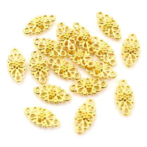 Goldfarbene Blumen-Verbindungsanhänger aus Legierung für DIY-Halsketten und Armbänder