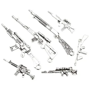 Set mit Maschinengewehr-Anhängern aus Silberlegierung für DIY-Schmuck und Schlüsselanhänger