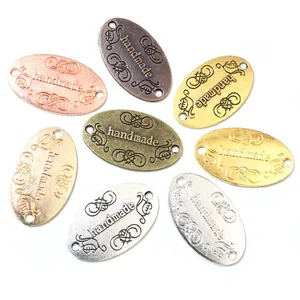 Handgemachte Metall Label Charms Zinklegierung Gravierte Ovale Anhänger Doppel Loch Pendants Für DIY Armband Halskette Schmuckherstellung