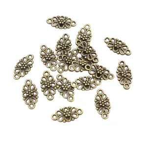 Antike Bronze-Blumenanhänger mit Doppelösen für DIY-Halsketten und Armbänder-Basteln