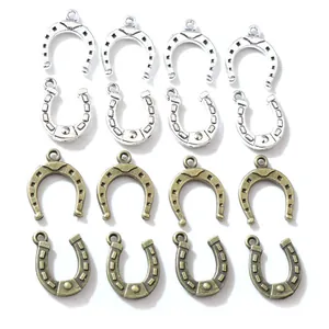 16pcs Lucky Horseshoe Charms in Silver and Bronze Alloy for DIY Jewelry Crafting