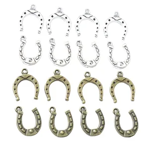 Silver and bronze alloy horseshoe charms in a 16-piece set for DIY jewelry making