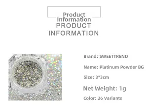 Macro shot of silver platinum nail glitter powder in a 3x3cm acrylic jar for DIY nail art