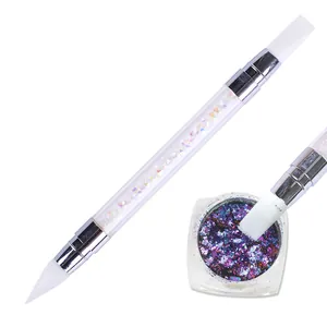 Penna per nail art a doppia testa in silicone con punte coniche e piatte per sfumature