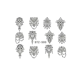 Autocollants nail art mandalas noirs avec motifs géométriques et floraux élégants