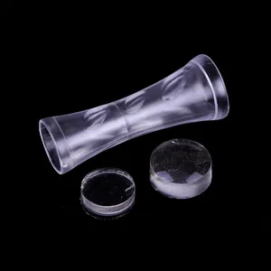 Double-headed clear silicone nail art stamper with transparent handle and scrapers