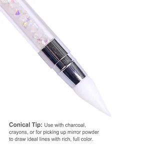 Penna per nail art a doppia testa in silicone con punte coniche e manico glitter