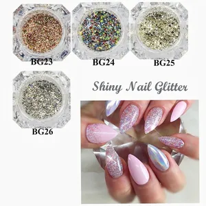 Shiny nail glitter set with platinum sequins and laser powder in four vibrant colors