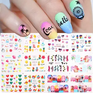 Autocollants Ongles Été Fruits Tropicaux Dessert Emoji Fleur Décalcomanies Transfert d'Eau pour Femme Décoration Manucure