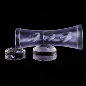 Close-up of double-headed transparent silicone nail art stamper with smooth finish