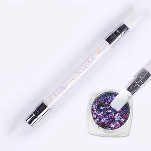 Penna in Silicone per Nail Art a Doppia Punta Con Manico in Acrilico Riempito di Strass Strumento per Sfumature e Gemme