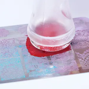 Dual-ended silicone nail stamper with lace flower pattern metal template tool set