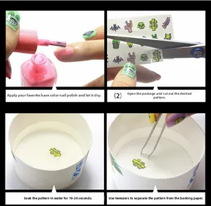 Tutorial paso a paso para pegatinas de uñas al agua con un tiempo de remojo de 10-20 seg.