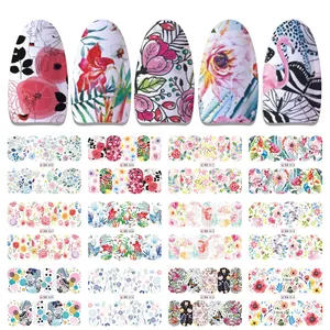 Set de 12 stickers nail art été aux motifs de fruits tropicaux et fleurs colorées
